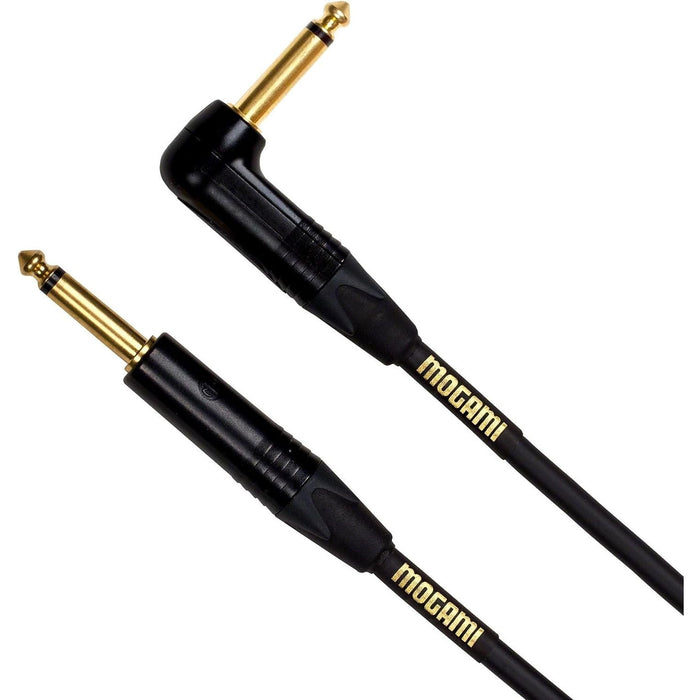 Mogami Gold INSTRUMENT-10R Guitar Instrument Cable, 1/4" TS Male Plugs, Gold Contacts, Right Angle and Straight Connectors, 10 Foot