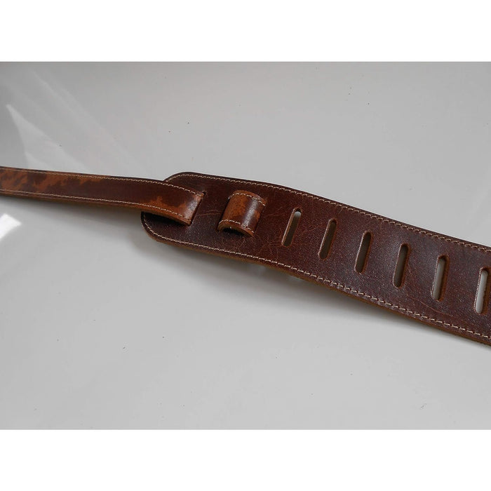 LEATHERGRAFT UK MADE BROWN PRO DELUXE ROAD WORN DISTRESSED LEATHER GUITAR STRAP - ACOUSTIC, ELECTRIC OR BASS GUITAR