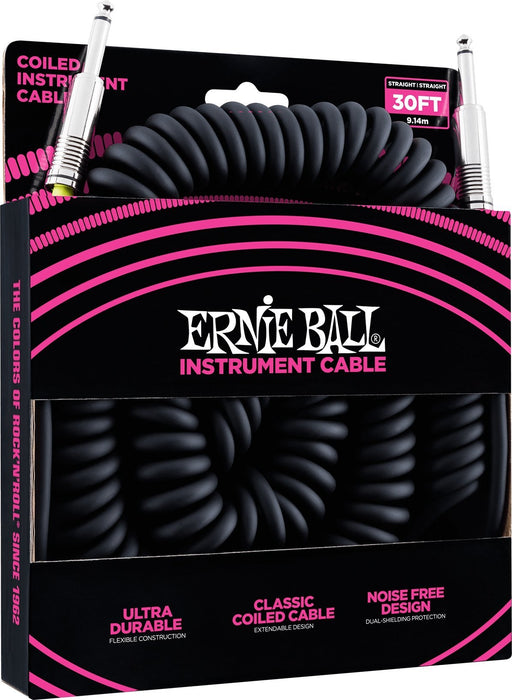 Ernie Ball 30 ft Coiled Straight / Straight Instrument Cable - Black