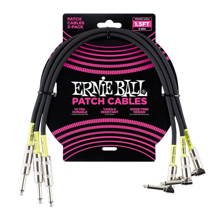 Ernie Ball 1.5 ft Straight / Angle Patch Cable 3-Pack - Black