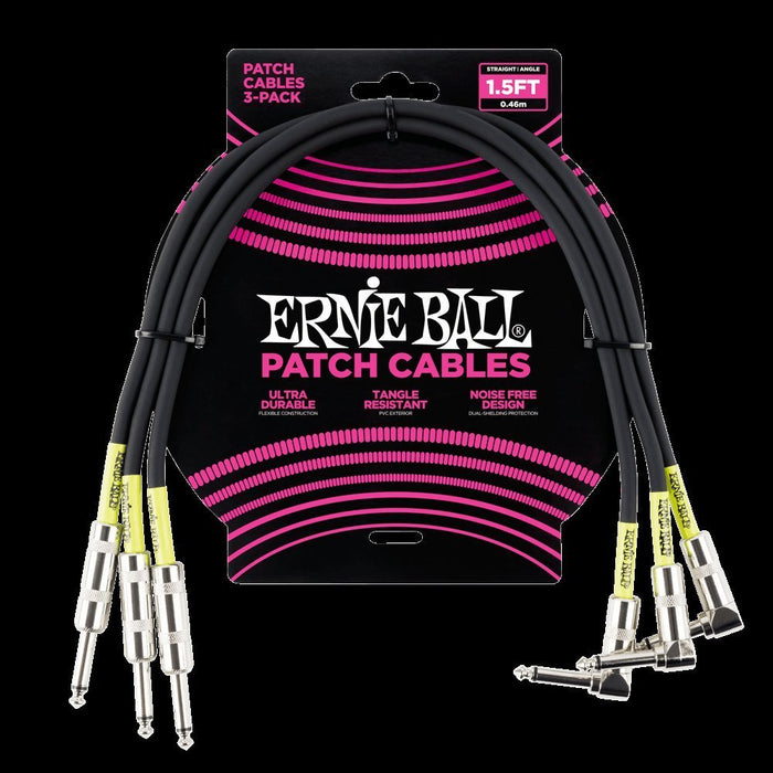 Ernie Ball 1.5 ft Straight / Angle Patch Cable 3-Pack - Black