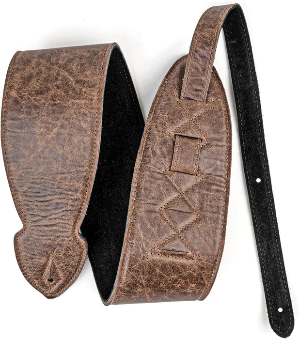 Leathergraft Soft Brown 3.7 Inch Wide Padded Acoustic Electric Bass Guitar Strap with Reinforced Leather Strap Ends