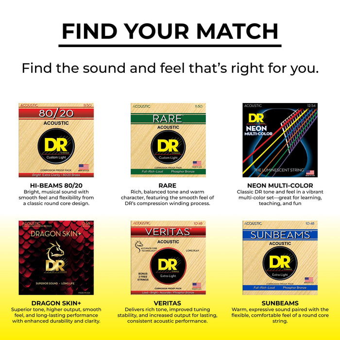 DR Strings Multi-Color Strings Lite Coated Phosphor Bronze Acoustic Guitar Strings, Light NMCA-12
