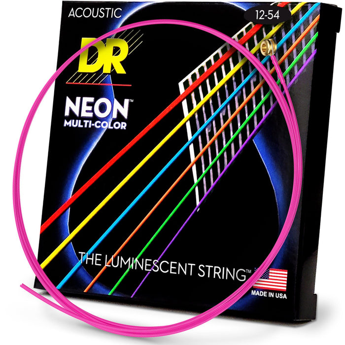 DR Strings Multi-Color Strings Lite Coated Phosphor Bronze Acoustic Guitar Strings, Light NMCA-12