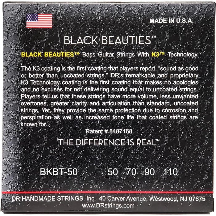 DR Strings Heavy Black Beauties Coated Steel Bass Guitar Strings (BKBT-50)