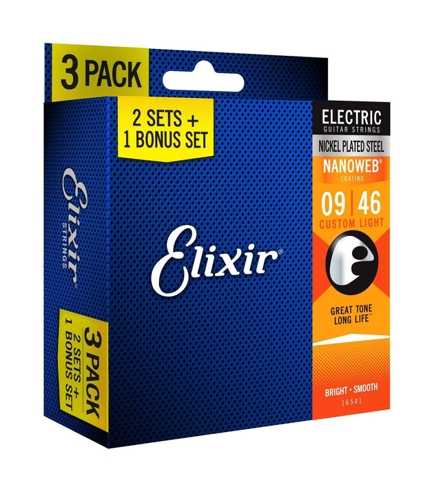 Elixir Strings 16541 Nickel Plated Steel Electric Guitar Strings (3-Pack)