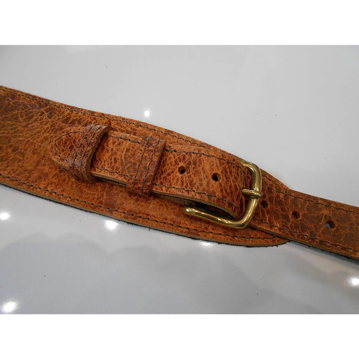 LEATHERGRAFT UK MADE BROWN PRO DELUXE ROAD WORN DISTRESSED LEATHER GUITAR STRAP WITH BUCKLE - ACOUSTIC, ELECTRIC OR BASS GUITAR