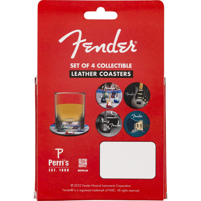 Fender Guitars Leather Drink Coaster Set, 4 Pack, Circular, Multi, Gift for Guitar Fans