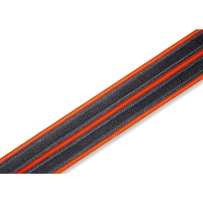 Levy's Leathers 2.5" Garment Leather Guitar Strap Double Racing Stripe Design; Black and Orange (MG317DRS-ORG_BLK)