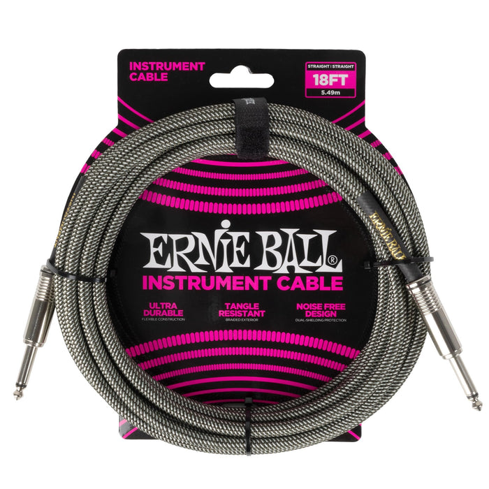 Ernie Ball Braided Instrument Cable Straight/Straight 18ft - Silver Fox