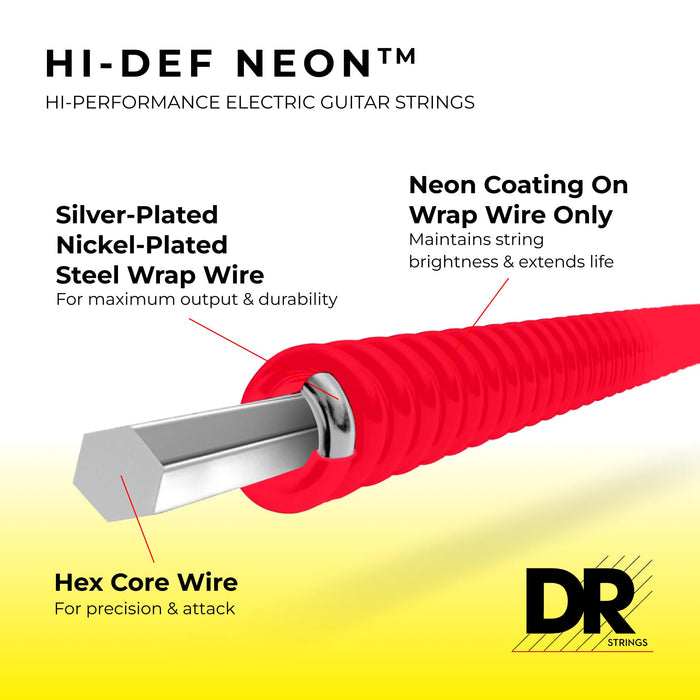 DR Strings HI-DEF NEON™ - MULTI-COLOUR Coloured Electric Guitar Strings: Light 9-42