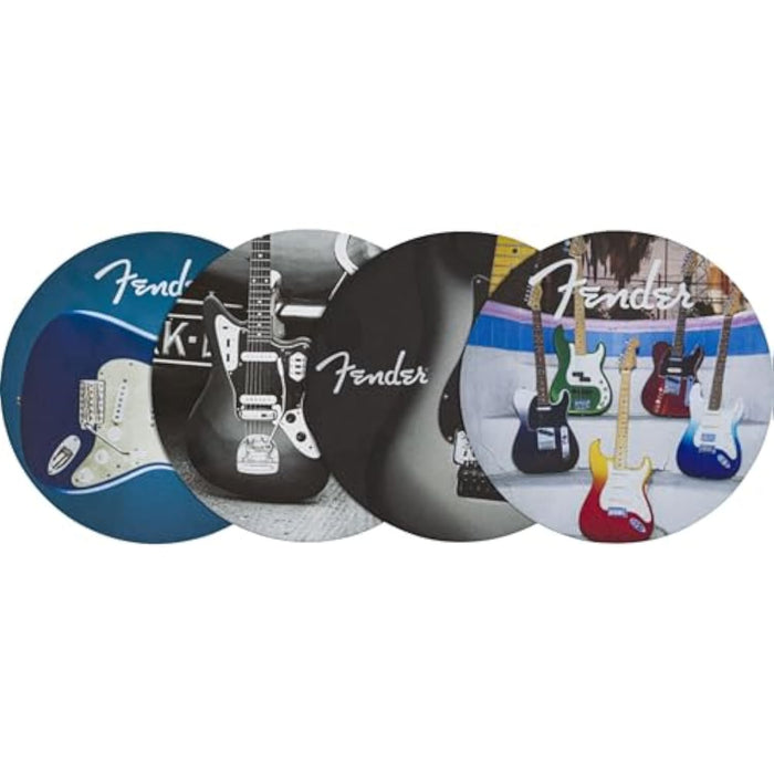Fender Guitars Leather Drink Coaster Set, 4 Pack, Circular, Multi, Gift for Guitar Fans