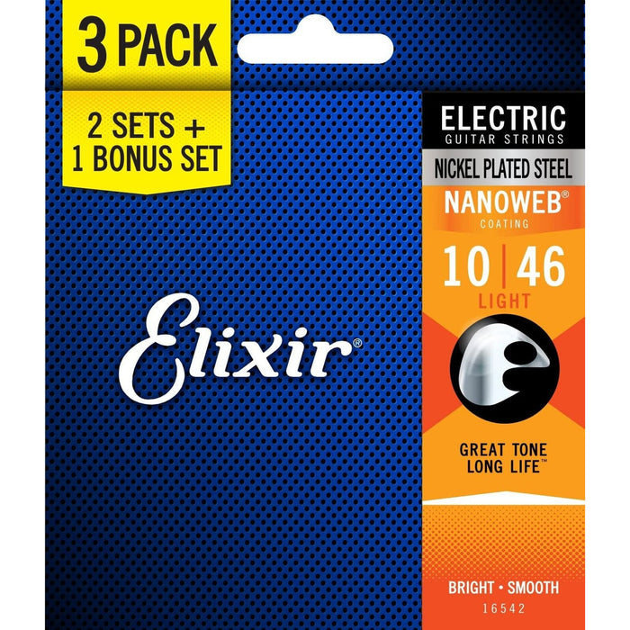 Elixir Strings 16542 Nickel Plated Steel Electric Guitar Strings - 3 Pack