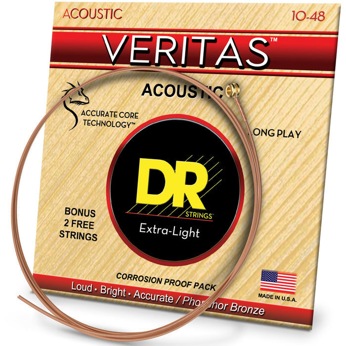 DR Strings VERITAS™ - Coated Core Technology Acoustic Guitar Strings: Extra Light 10-48