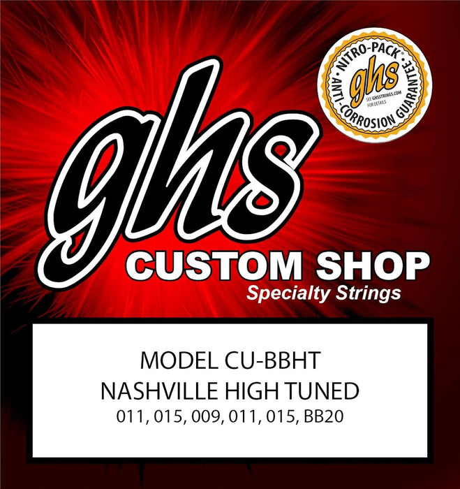 GHS Strings - Nashville High Tuning Guitar Strings – High Strung/Nashville Tuning Set – Studio Bright Tone, Perfect for Layering & Recording - Bright Bronze - Model: CU-BBHT SET - Light Gauge (11-20)
