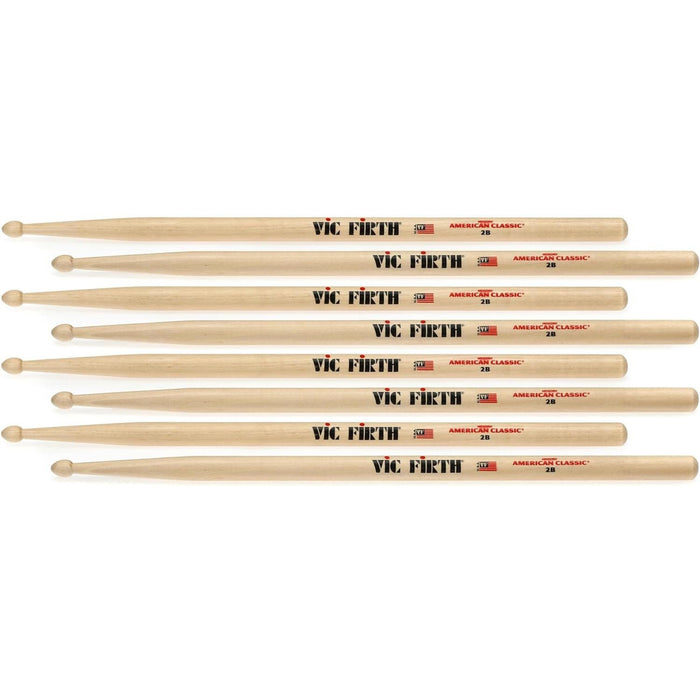 Vic Firth American Classic Drumsticks 2B Wood Tip - 4-Pair Value Pack (P2B3-2B1)