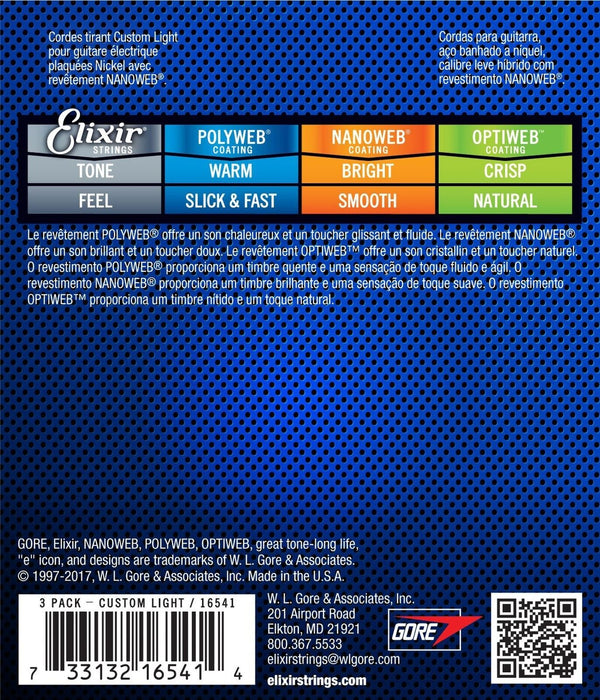 Elixir Strings 16541 Nickel Plated Steel Electric Guitar Strings (3-Pack)
