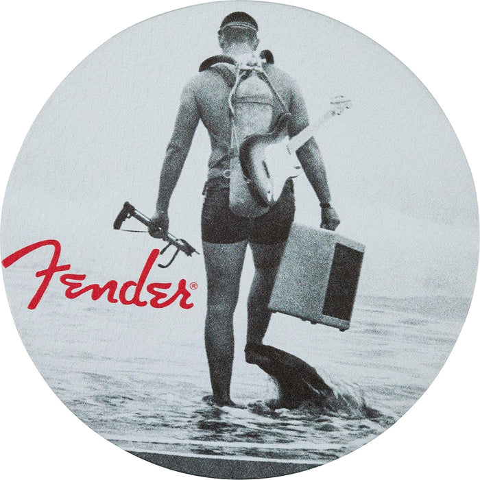 Fender Vintage Ads Leather Drink Coaster Set, 4 Pack, Black and White, Gift for Guitar Fans