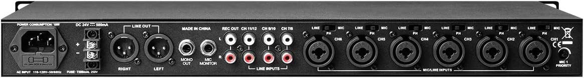 Denon Professional Rackmount 12 Channel Line Mixer with Priority Featuring 6 HDHQ Mic Pre Combo Inputs (DN-312X)