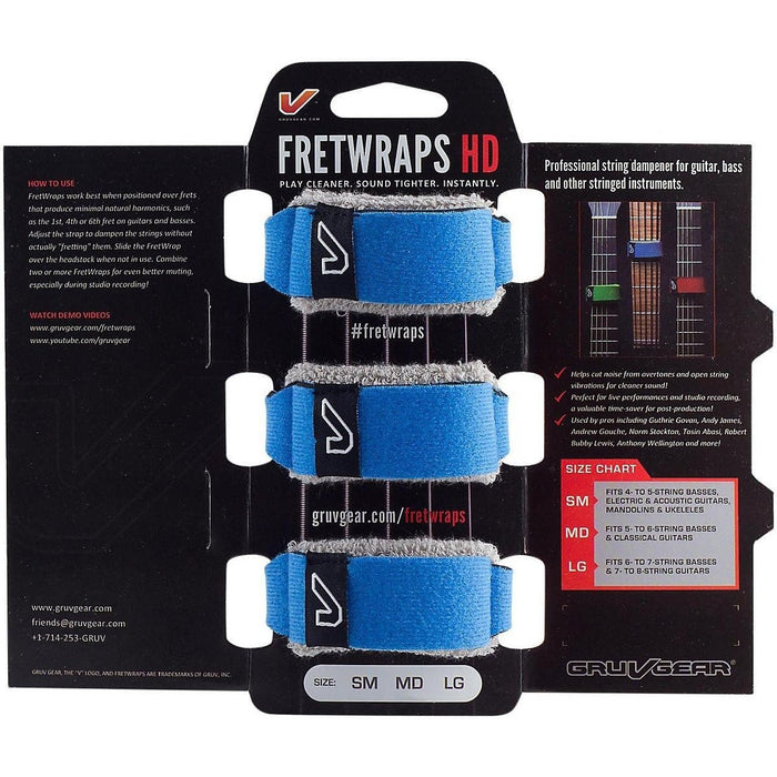 Gruv Gear FretWraps HD 3-Pack "Sky" Guitar String Muters, Blue, Large