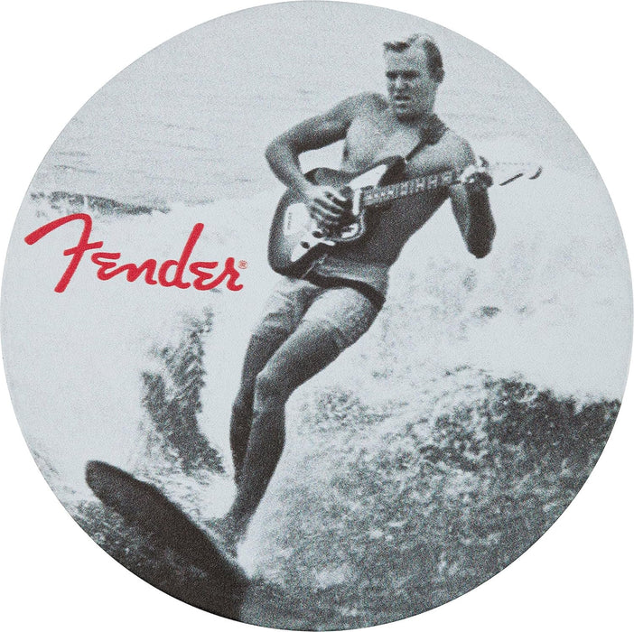 Fender Vintage Ads Leather Drink Coaster Set, 4 Pack, Black and White, Gift for Guitar Fans