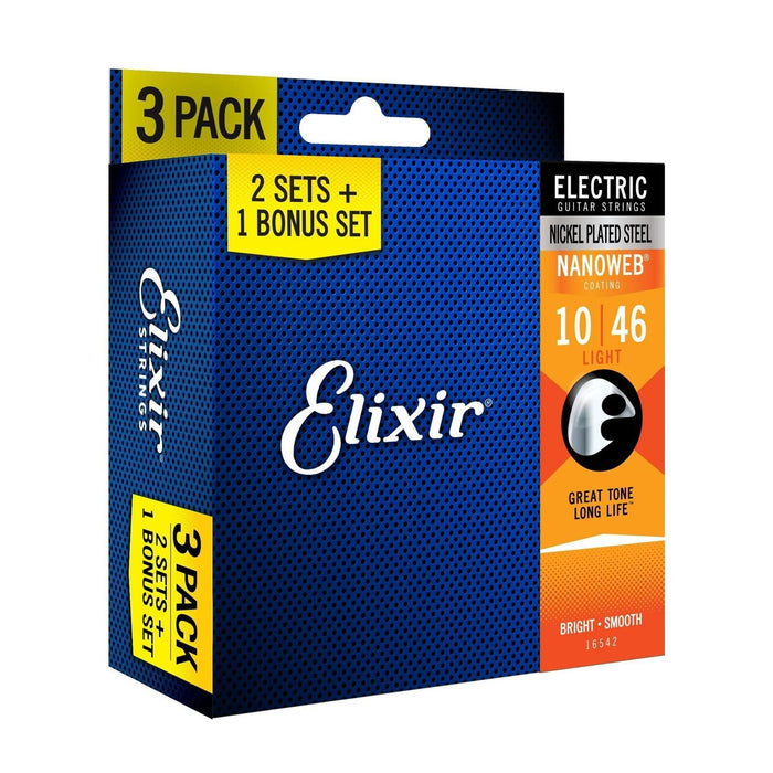 Elixir Strings 16542 Nickel Plated Steel Electric Guitar Strings - 3 Pack