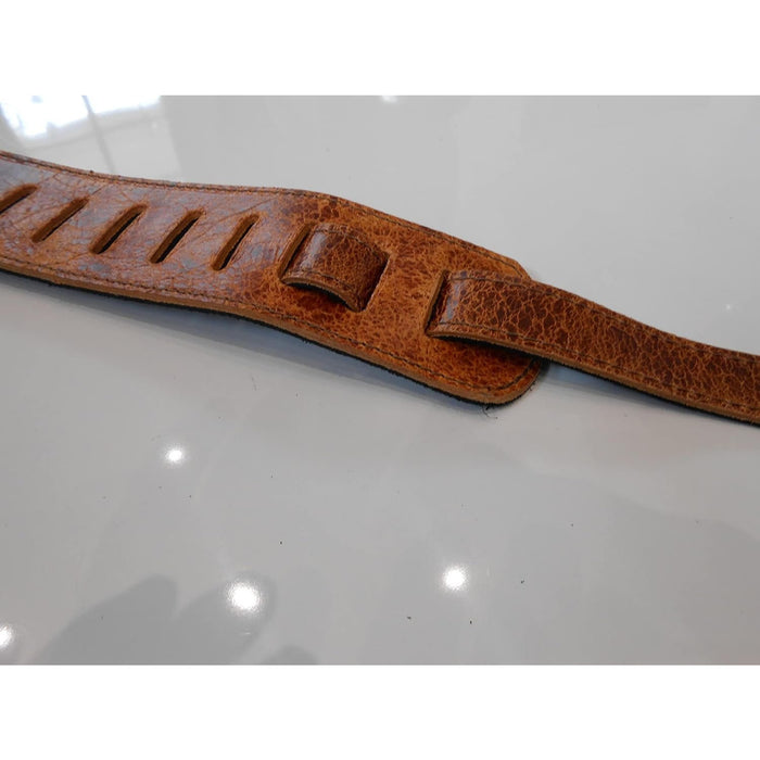 LEATHERGRAFT UK MADE BROWN PRO DELUXE ROAD WORN DISTRESSED LEATHER GUITAR STRAP WITH BUCKLE - ACOUSTIC, ELECTRIC OR BASS GUITAR