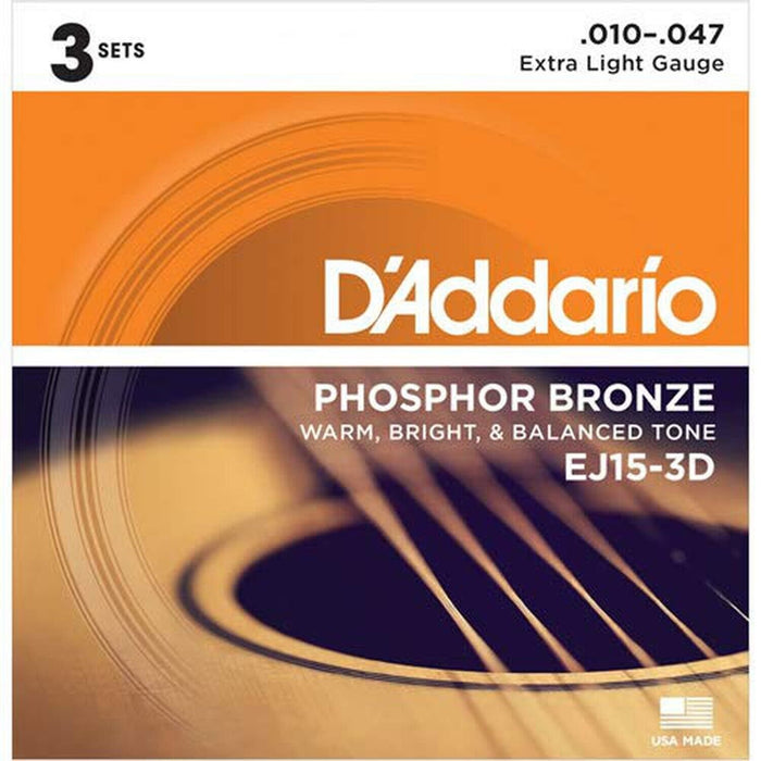 D'addario EJ15-3D 10-47 Phosphor Bronze Acoustic Guitar Strings