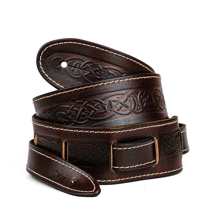 LeatherGraft Brown Groove Leather Celtic Knot Guitar Strap (BCG329861)