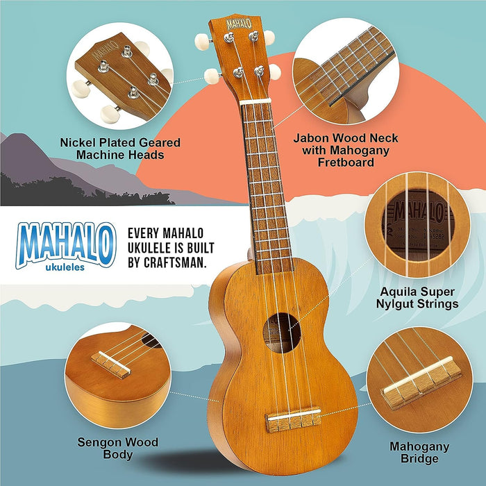 Mahalo Kahiko Soprano Ukulele, Quality Wood Ukulele for Adults, Kids & Beginn...