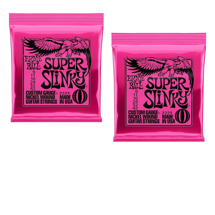 Ernie Ball 2223, 9-42 Super Slinky Nickel Wound Electric Guitar Strings - 2 Pack