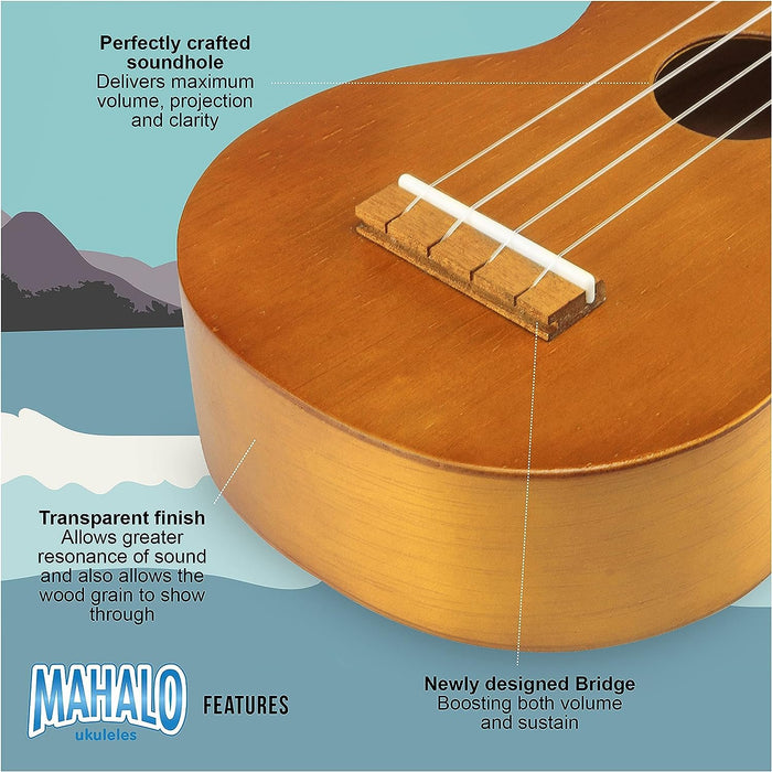 Mahalo Kahiko Soprano Ukulele, Quality Wood Ukulele for Adults, Kids & Beginn...