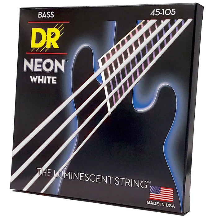 DR Strings Medium Hi-Def Neon White K3 Coated Electric Bass Strings (NWB-45)