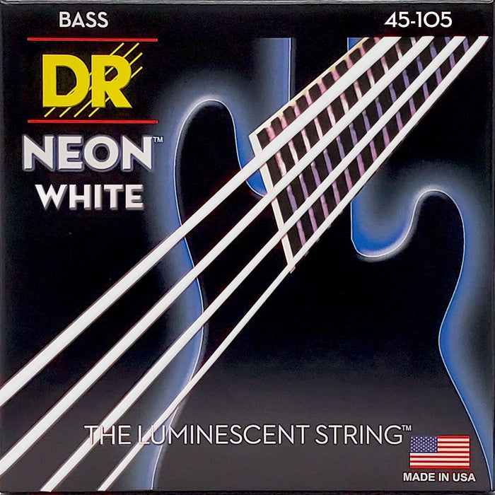 DR Strings Medium Hi-Def Neon White K3 Coated Electric Bass Strings (NWB-45)