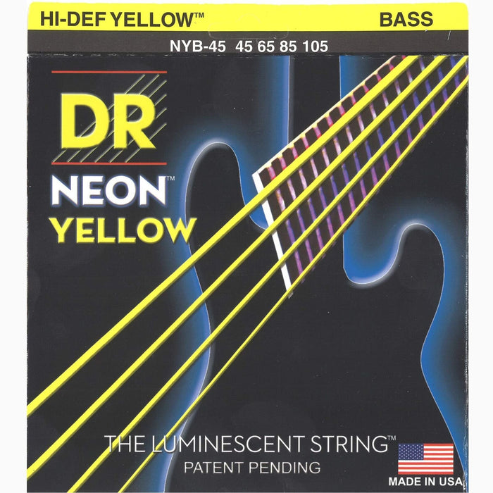 DR Hi-Def Neon Yellow K3 Coated Electric Bass Strings Medium (NYB-45)