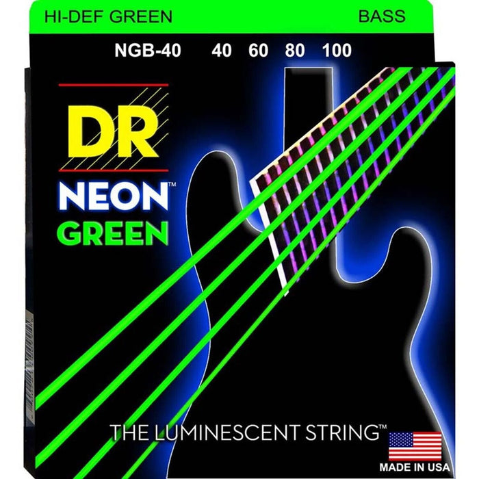 DR Strings Light Hi-Def Neon Green K3 Coated Bass Guitar Strings (NGB-40)